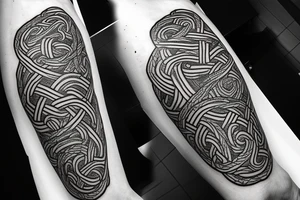 Oseberg style stone carving jormungandr in knots arm sleeve Viking art tattoo idea