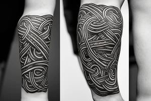 Oseberg style stone carving jormungandr in knots arm sleeve Viking art tattoo idea