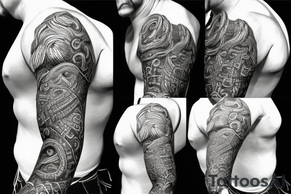 Oseberg style stone carving jormungandr in knots arm sleeve Viking art Sweden tattoo idea