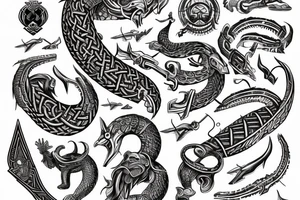 Osberg style leviathan Viking historical carving for an arm sleeve tattoo idea