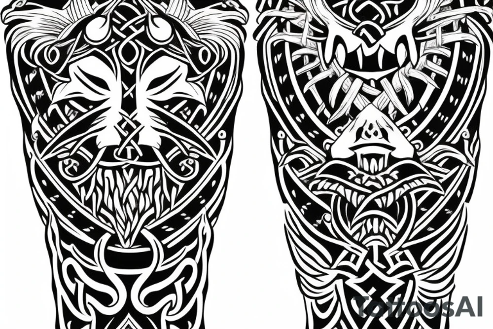 Osberg style leviathan Viking historical carving for an arm sleeve tattoo idea