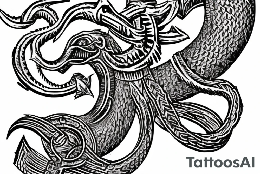 Osberg style leviathan Viking historical carving for an arm sleeve tattoo idea