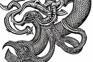 Osberg style leviathan Viking historical carving for an arm sleeve tattoo idea