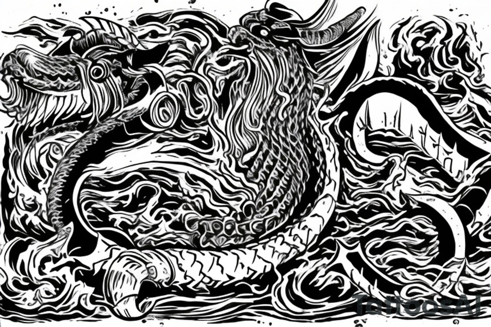 Osberg style leviathan Viking historical carving for an arm sleeve tattoo idea