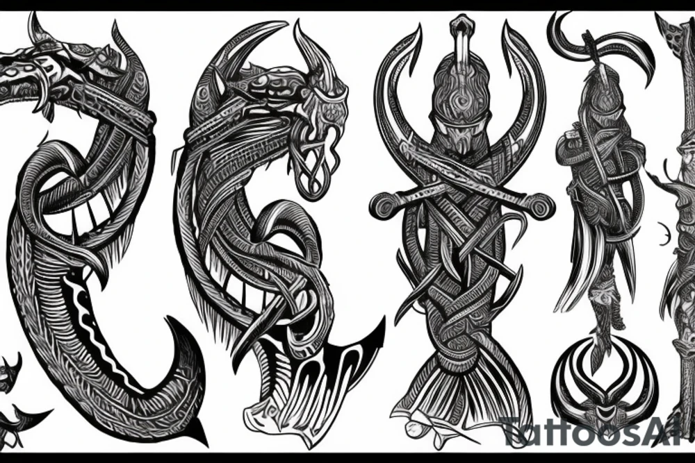 Osberg style leviathan Viking historical carving for an arm sleeve tattoo idea