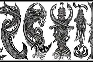 Osberg style leviathan Viking historical carving for an arm sleeve tattoo idea