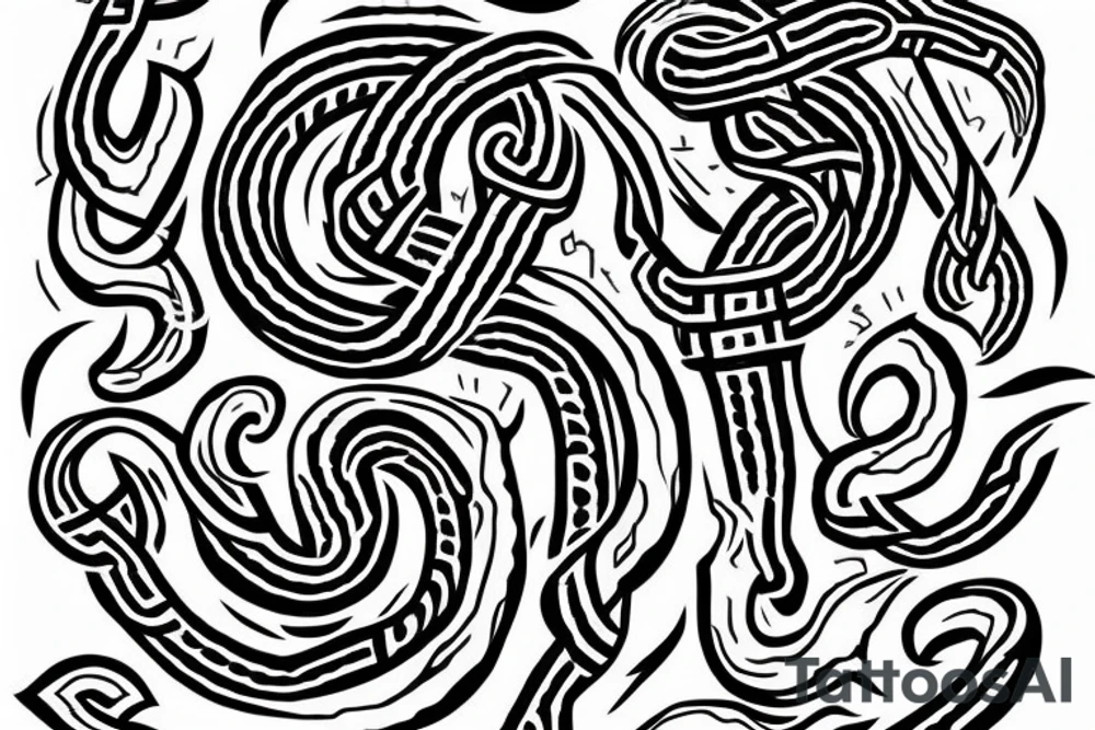 Osberg style rune stone carving of jormungandr for an arm sleeve tattoo idea