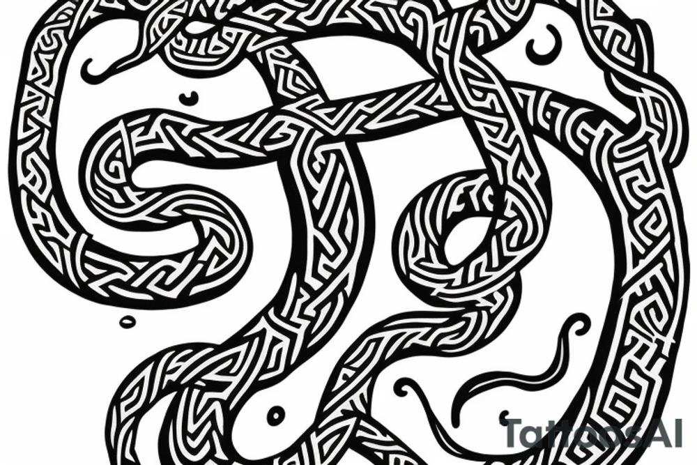 Osberg style rune stone carving of jormungandr for an arm sleeve tattoo idea