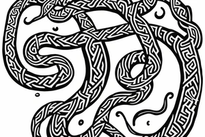 Osberg style rune stone carving of jormungandr for an arm sleeve tattoo idea
