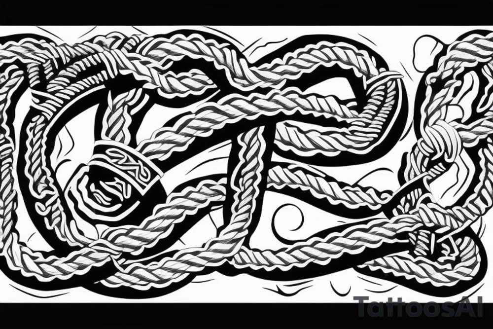 Osberg style rune stone carving of knotted fraying rope of jormungandr for an arm sleeve tattoo idea