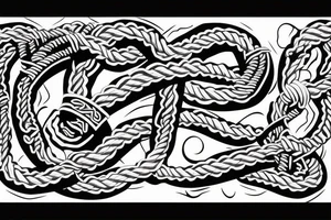 Osberg style rune stone carving of knotted fraying rope of jormungandr for an arm sleeve tattoo idea