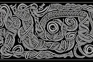 Osberg style rune stone carving of knotted fraying  jormungandr for an arm sleeve tattoo idea