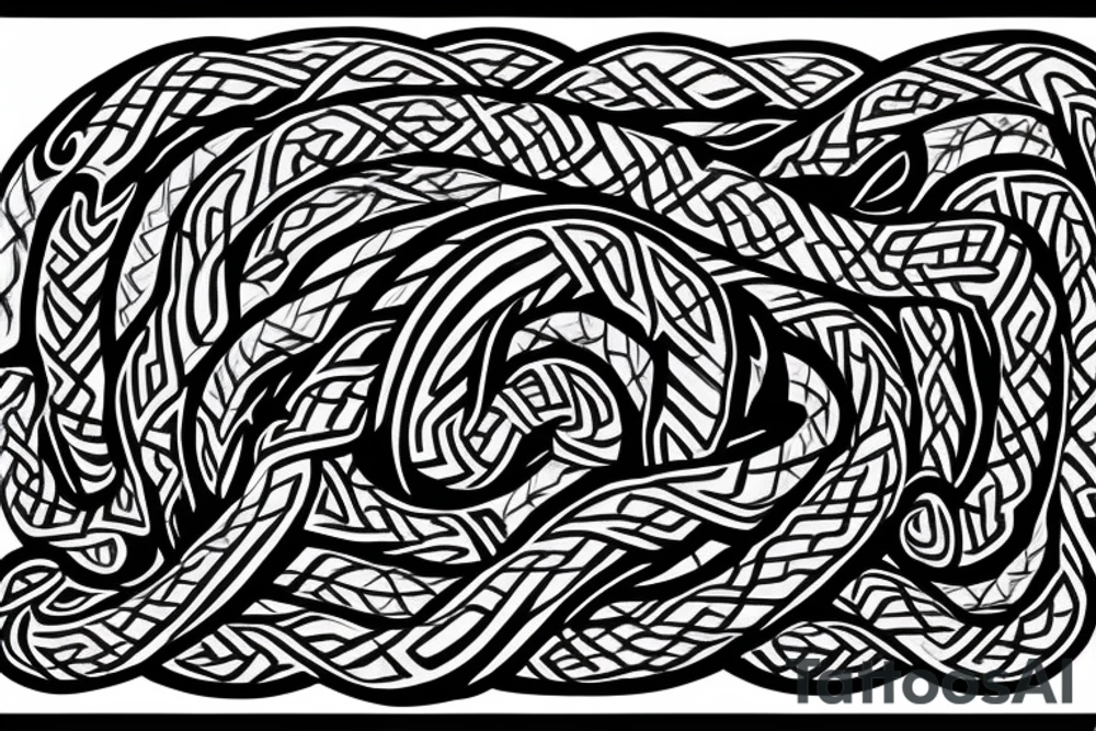 Osberg style rune stone carving of knotted fraying  jormungandr for an arm sleeve tattoo idea