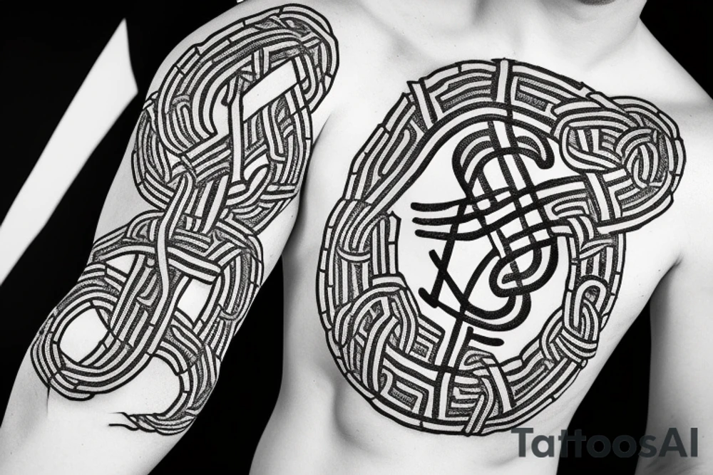 Osberg style rune stone carving of knotted fraying  jormungandr for an arm sleeve tattoo idea
