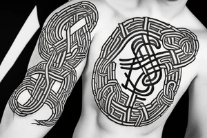 Osberg style rune stone carving of knotted fraying  jormungandr for an arm sleeve tattoo idea
