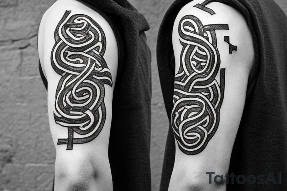 Osberg style rune stone carving of knotted fraying  jormungandr for an arm sleeve tattoo idea