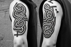 Osberg style rune stone carving of knotted fraying  jormungandr for an arm sleeve tattoo idea
