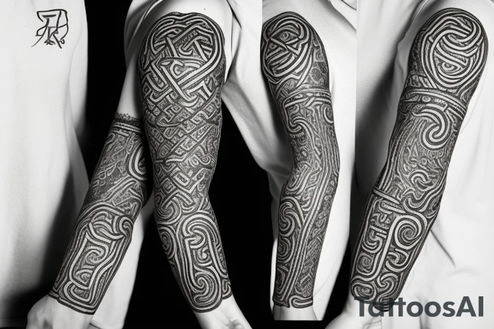 Osberg style rune stone carving of knotted fraying  jormungandr for an arm sleeve tattoo idea
