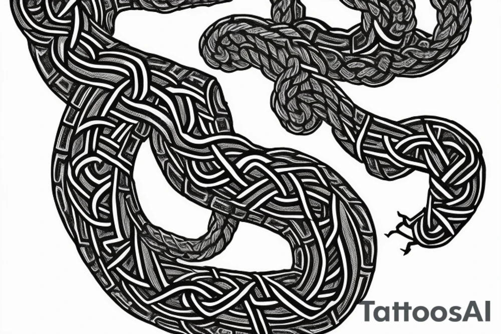 Osberg style Norse rune stone carving of knotted fraying  jormungandr for an arm sleeve tattoo idea