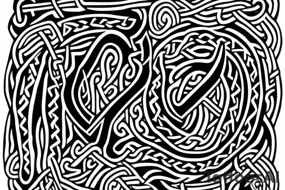 Osberg style Norse rune stone carving of knotted fraying  jormungandr for an arm sleeve tattoo idea