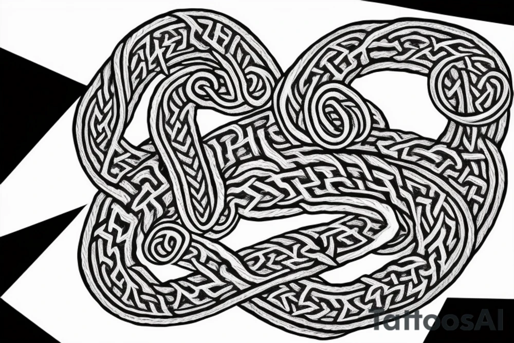 Osberg style Norse rune stone carving of knotted fraying  jormungandr for an arm sleeve tattoo idea