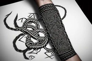 Osberg style Norse rune stone carving of knotted fraying  jormungandr for an arm sleeve tattoo idea