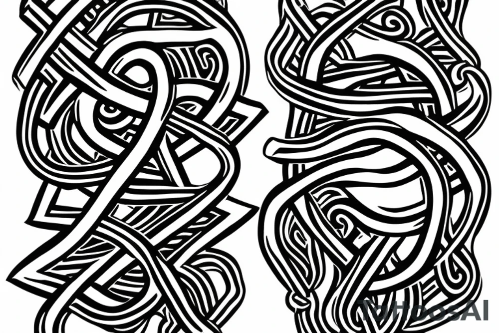 Osberg style Norse rune stone carving of knotted fraying  jormungandr for an arm sleeve tattoo idea