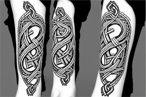 Osberg style Norse rune stone carving of knotted fraying  jormungandr Viking ship for an arm sleeve tattoo idea