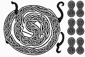 Osberg style Norse rune stone carving of knotted fraying  jormungandr Viking ship for an arm sleeve tattoo idea