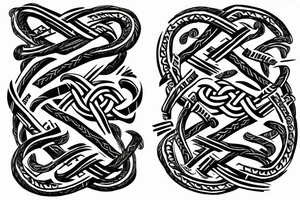 Osberg style Norse rune stone carving of knotted fraying  jormungandr Viking ship for an arm sleeve tattoo idea