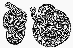 Osberg style Norse rune stone carving of knotted fraying  jormungandr Viking ship for an arm sleeve tattoo idea
