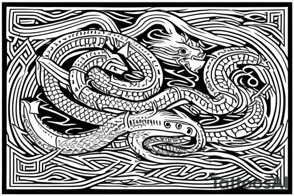 Osberg style Norse rune stone carving of the sea serpent jormungandr Viking ship for an arm sleeve tattoo idea