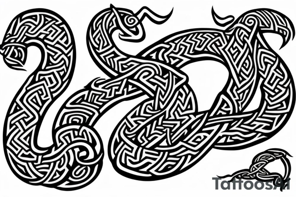 Osberg style Norse rune stone carving of the sea serpent jormungandr Viking ship for an arm sleeve tattoo idea