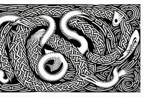 Osberg style Norse rune stone carving of the sea serpent jormungandr Viking ship for an arm sleeve tattoo idea