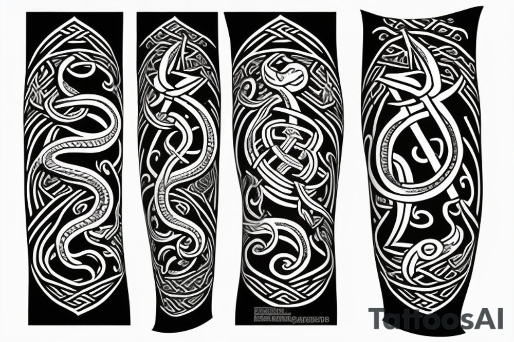 Osberg style Norse rune stone carving of the sea serpent jormungandr Viking ship for an arm sleeve tattoo idea
