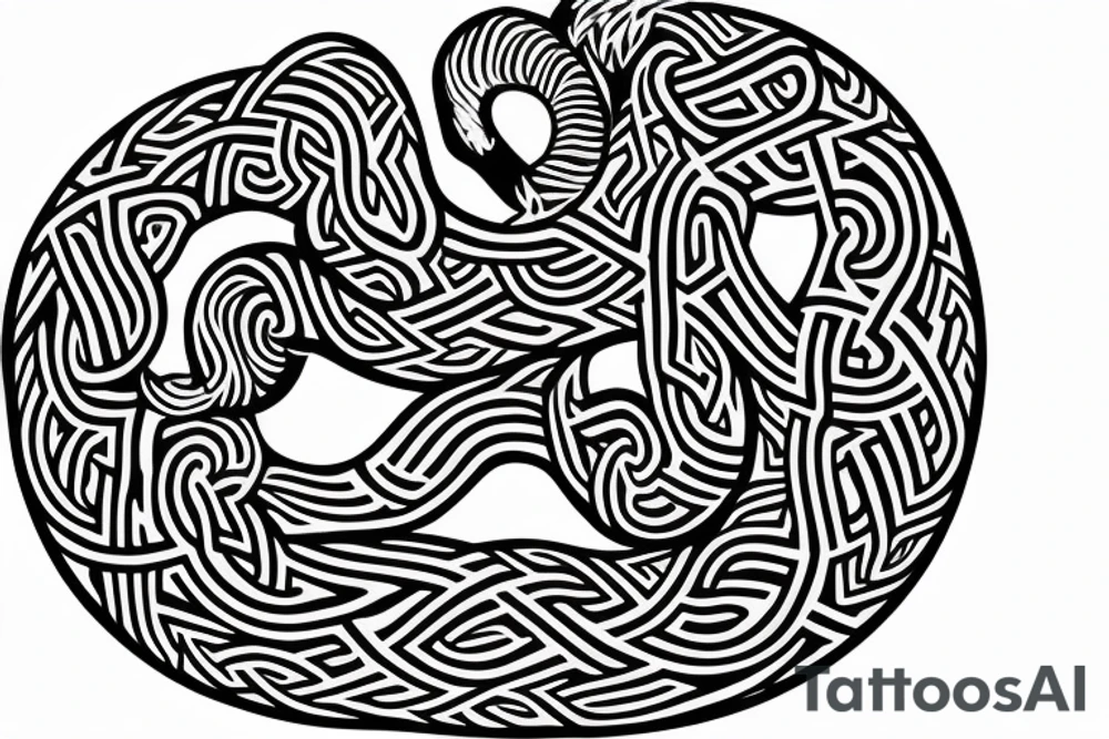 Osberg style Norse rune stone carving of the sea serpent jormungandr Viking ship for an arm sleeve tattoo idea
