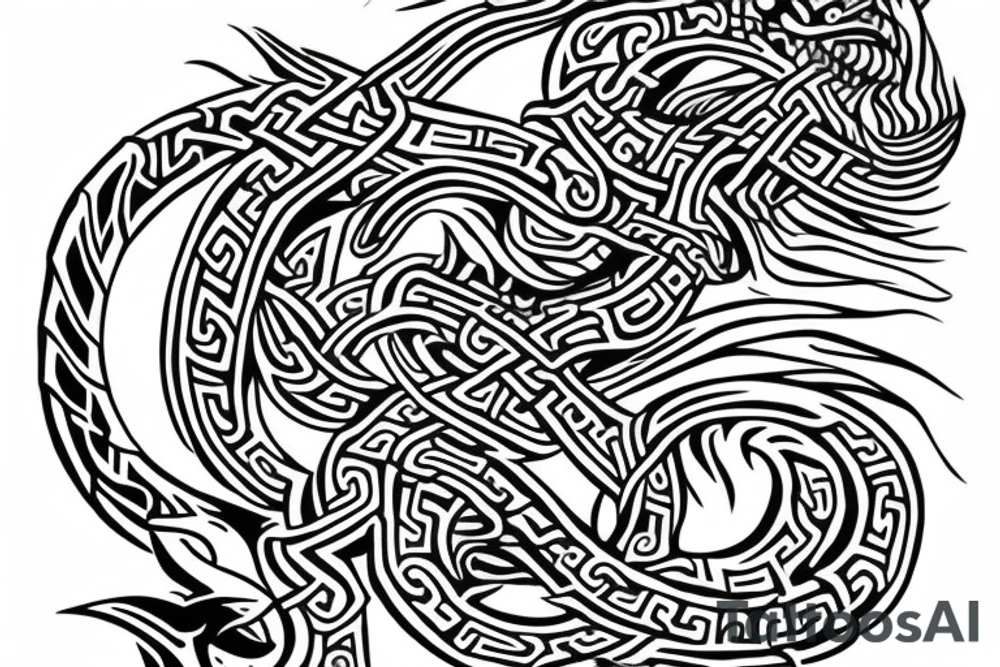 Osberg style Norse rune stone carving of the sea serpent jormungandr Viking ship for an arm sleeve tattoo idea
