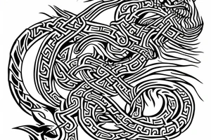 Osberg style Norse rune stone carving of the sea serpent jormungandr Viking ship for an arm sleeve tattoo idea