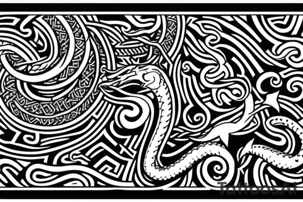 Osberg style Norse rune stone carving of the sea serpent jormungandr Viking ship for an arm sleeve tattoo idea