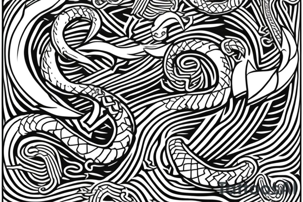 Osberg style Norse rune stone carving of the sea serpent jormungandr abstract snake Viking ship for an arm sleeve tattoo idea