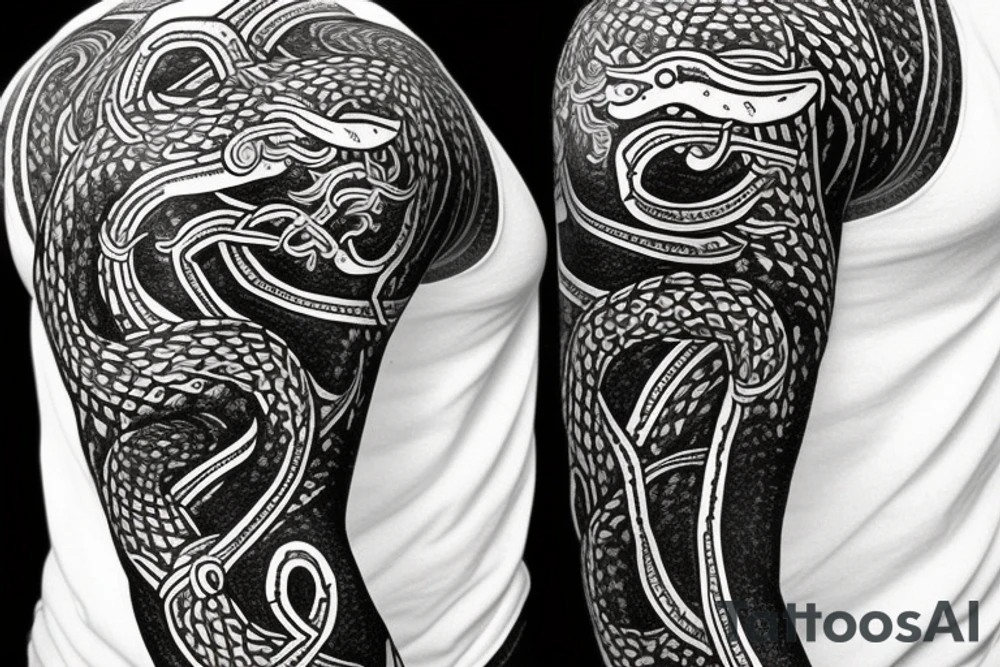 Osberg style Norse rune stone carving of the sea serpent jormungandr abstract snake Viking ship for an arm sleeve tattoo idea