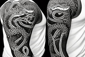 Osberg style Norse rune stone carving of the sea serpent jormungandr abstract snake Viking ship for an arm sleeve tattoo idea
