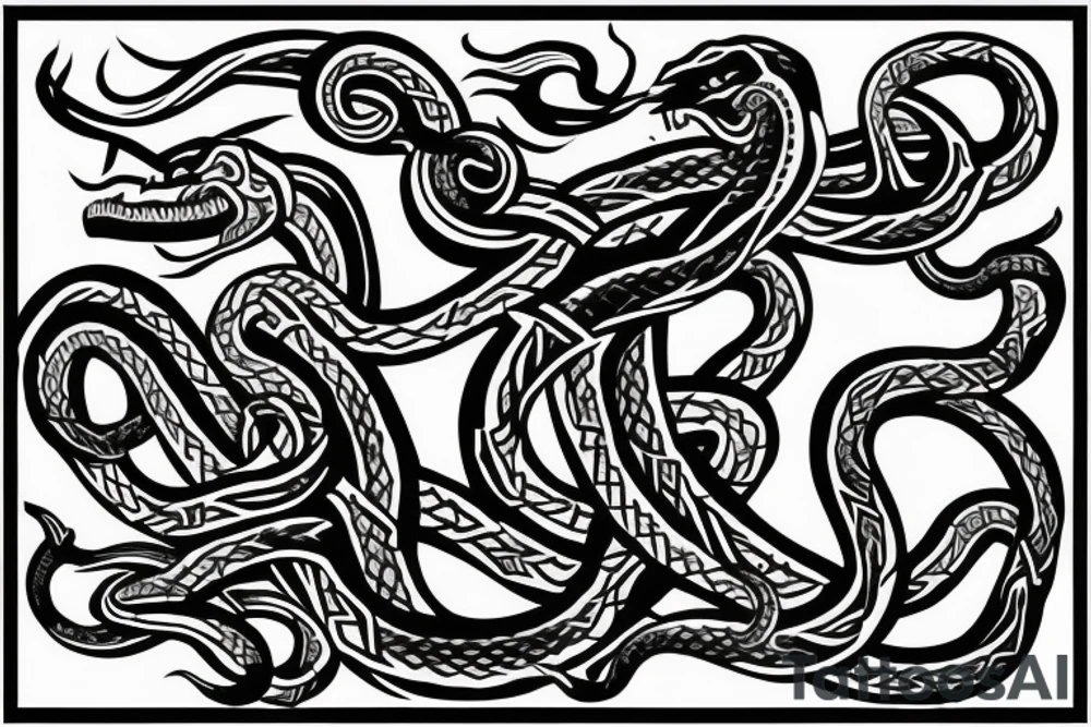 Osberg style Norse rune stone carving of the sea serpent jormungandr abstract snake Viking ship for an arm sleeve tattoo idea