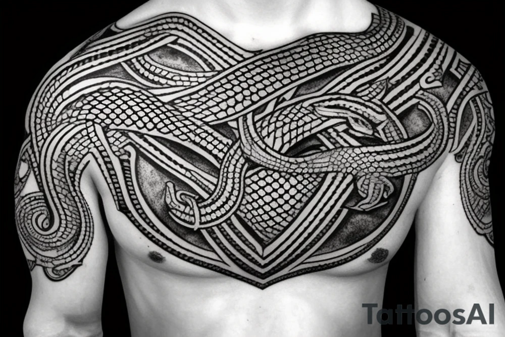 Osberg style Norse rune stone carving of the sea serpent jormungandr abstract snake Viking ship for an arm sleeve tattoo idea