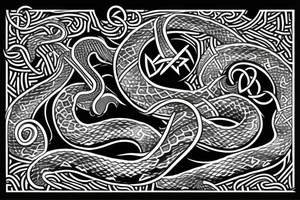 Osberg style Norse rune stone carving of the sea serpent jormungandr abstract snake Viking ship for an arm sleeve tattoo idea