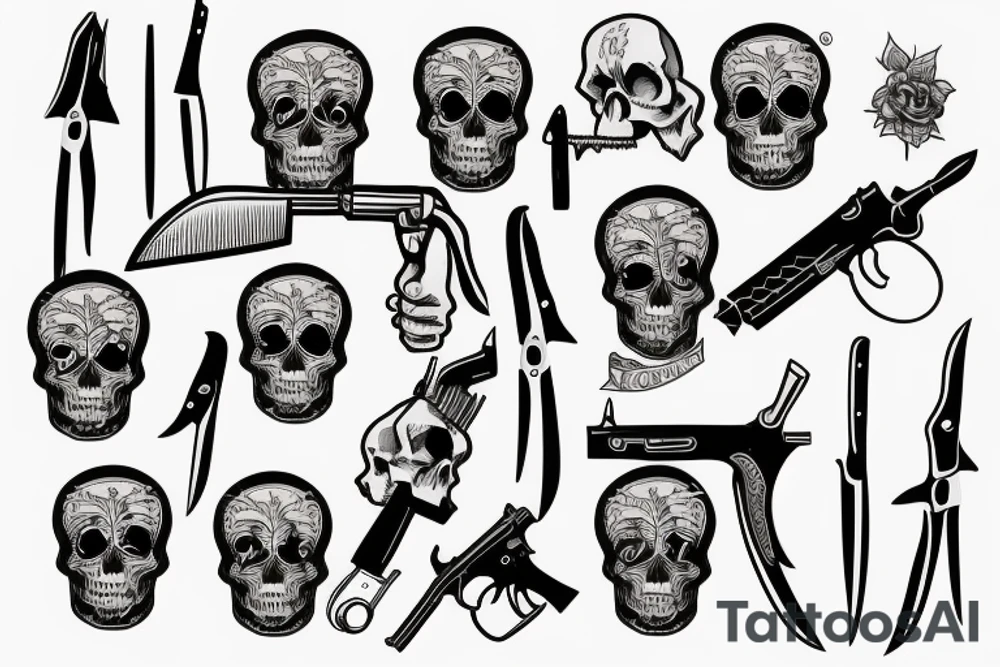 Skull with knife and gun tattoo idea