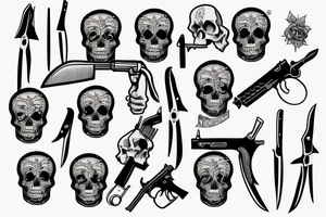 Skull with knife and gun tattoo idea