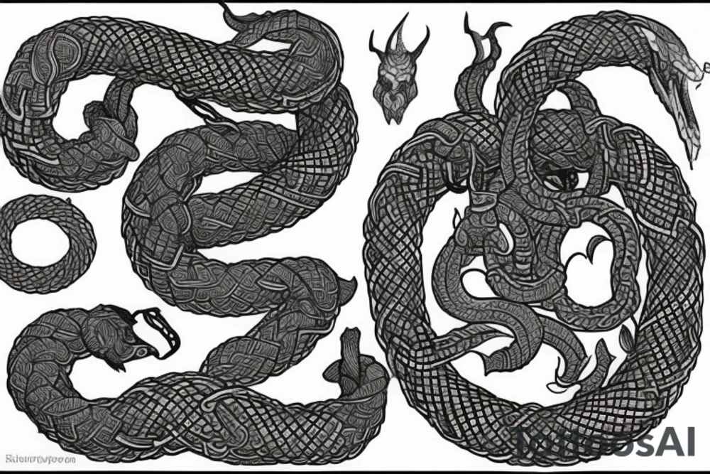 Jormungandr in the style of Jelling, Urnes, and Oseberg to be made into an arm sleeve tattoo idea