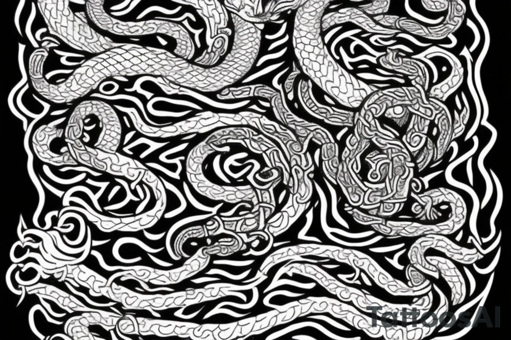 Jormungandr in the style of Jelling, Urnes, and Oseberg to be made into an arm sleeve tattoo idea
