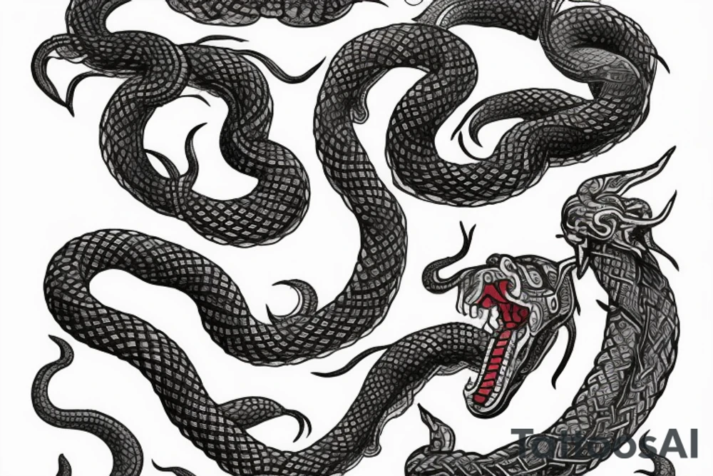 Jormungandr in the style of Jelling, Urnes, and Oseberg to be made into an arm sleeve tattoo idea